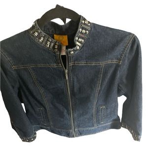Ruby Rd small petite Jean jacket with metal and stone trim EUC